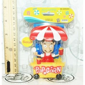 SOLAR POWER - POPCORN MAN IN TRAIN CART DANCING TOY 4" FIGURE NEW